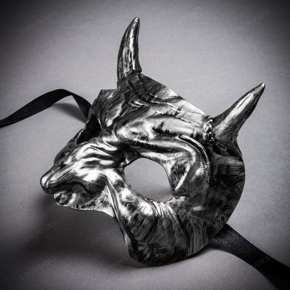 Goblin Devil Short Horn Eyes Mask - Black Silver - Picture 3 of 4